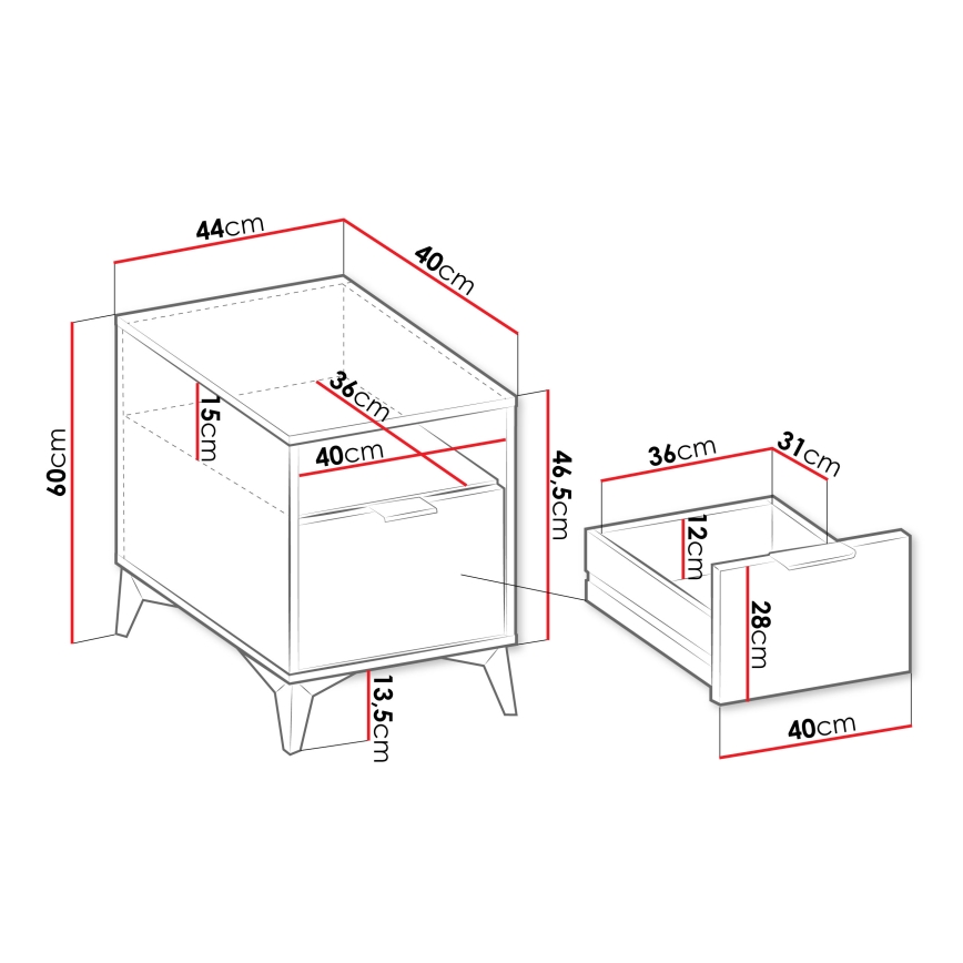 Table de chevet XYLIX 44x60 cm beige