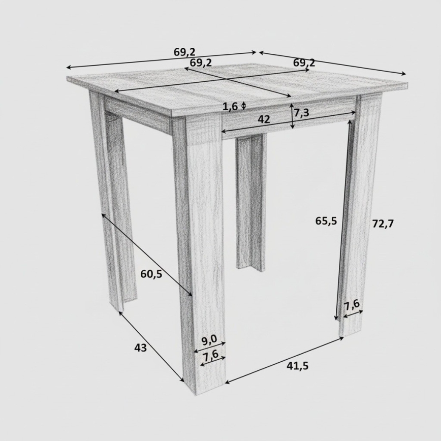 Table de salle à manger carrée LEVI chêne sonoma