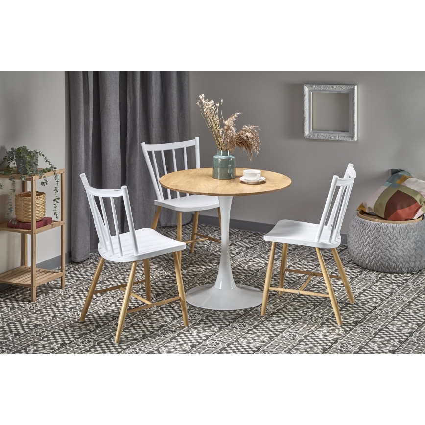 Table de salle à manger LUGI Ø 80 cm, marron/blanc