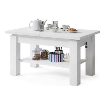 Table extensible (basse/à manger) avec étagère ADONIS, blanche