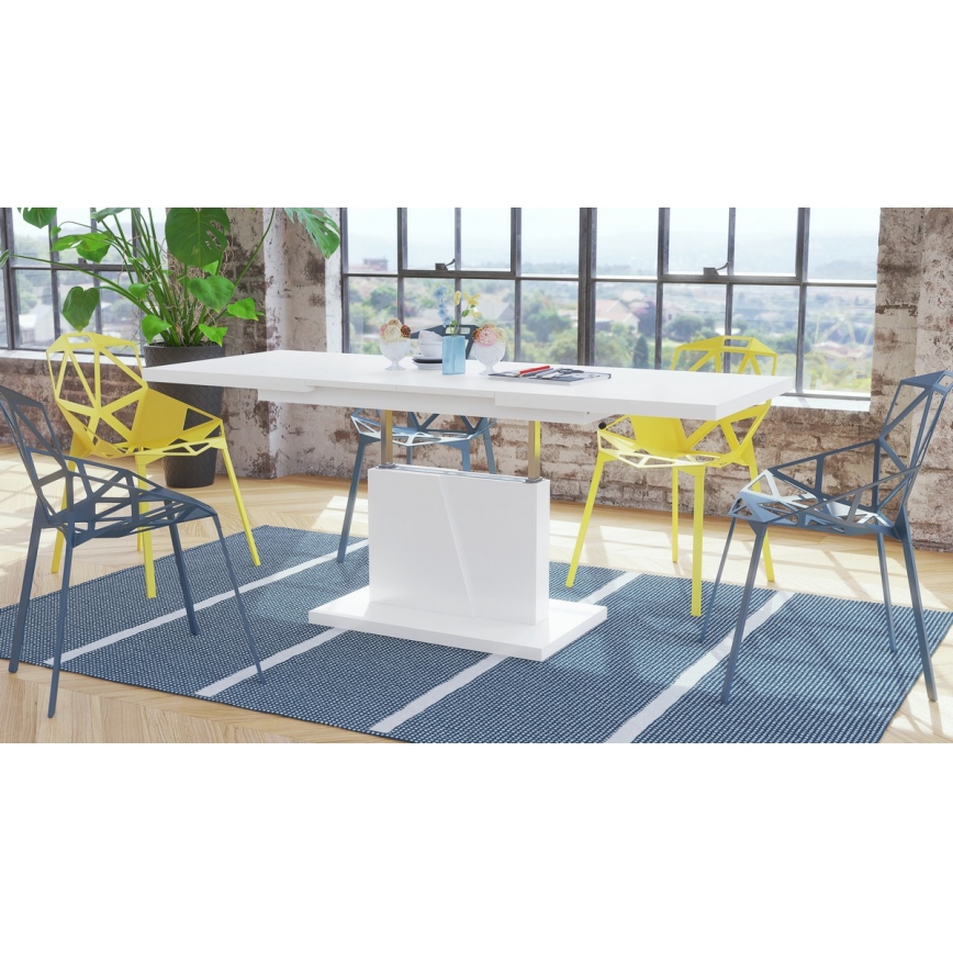 Table extensible basse/à manger NINO avec plateau relevable, blanche