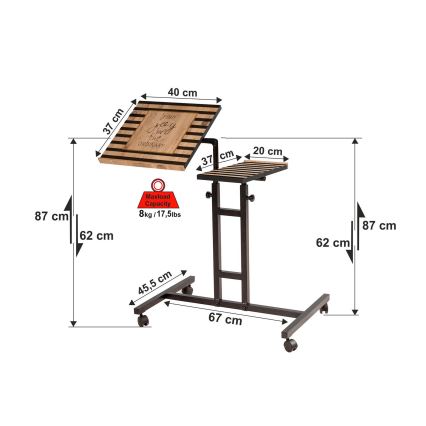 Table réglable GLEN 87x67 cm marron/noire