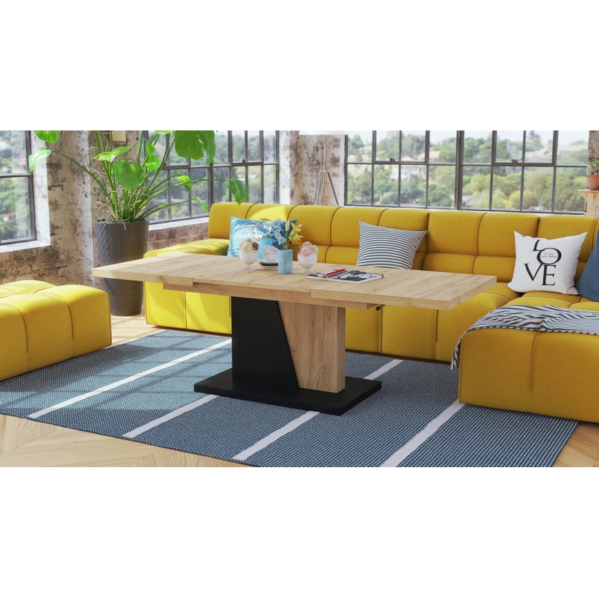 Table transformable basse/à manger NINO avec plateau relevable chêne craft/noir