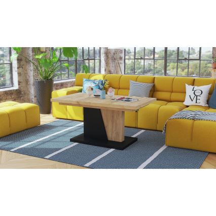 Table transformable basse/à manger NINO avec plateau relevable chêne craft/noir