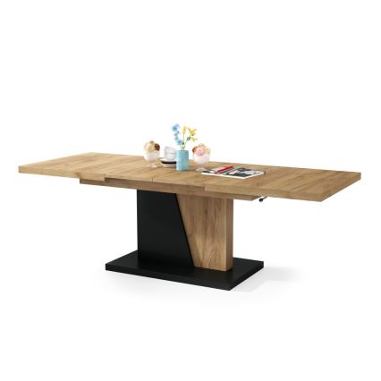 Table transformable basse/à manger NINO avec plateau relevable chêne craft/noir