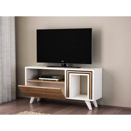 Table TV NOVELLA 51x90 cm blanche/marron