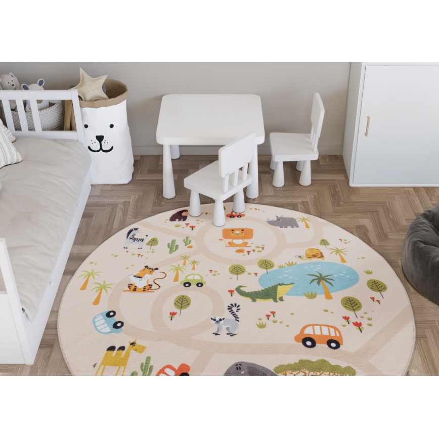 Tapis antidérapant pour enfants ARES STREETS 160 cm beige/safari