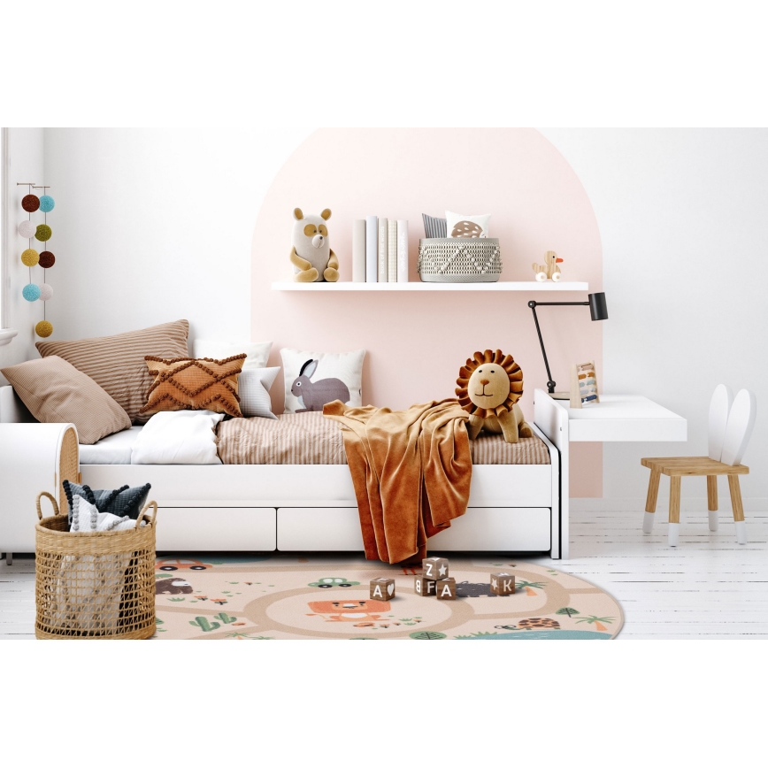 Tapis antidérapant pour enfants ARES STREETS 160 cm beige/safari