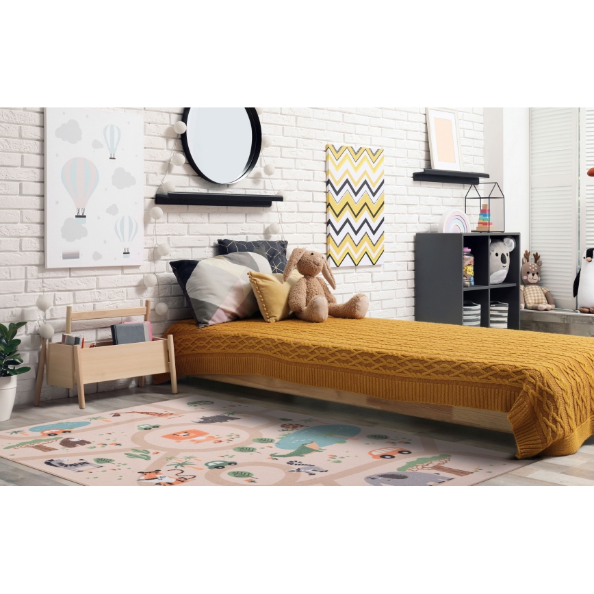 Tapis antidérapant pour enfants ARES STREETS 80 x 150 cm beige/safari