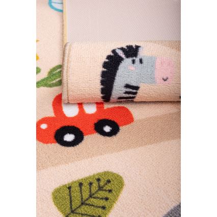 Tapis antidérapant pour enfants ARES STREETS 80 x 150 cm beige/safari