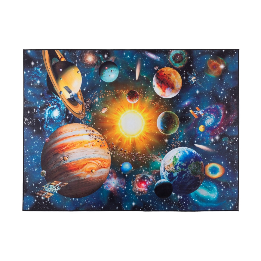 Tapis antidérapant pour enfants PRINT 3D 120x160 cm motif planètes/multicolore