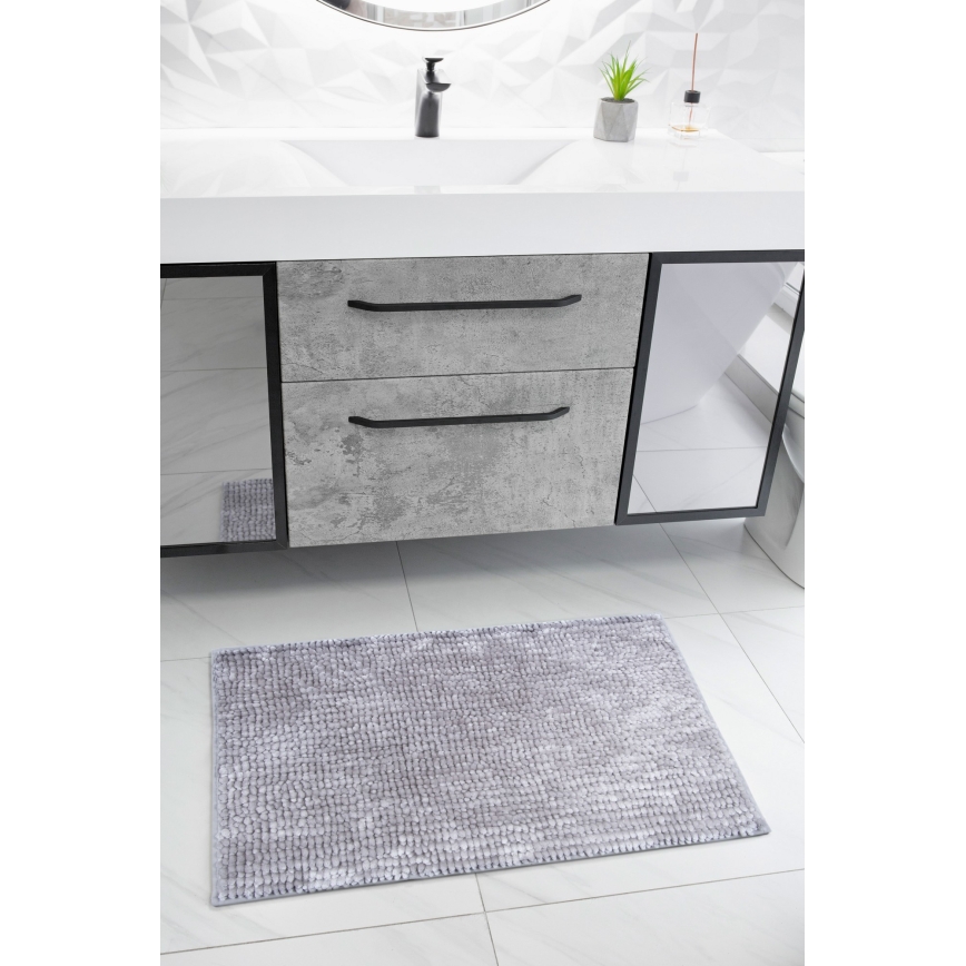 Tapis de bain antidérapant CHENILLE 50 x 80 cm gris