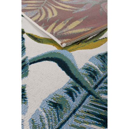 Tapis d'extérieur CAPPUCCINO 80x165 cm turquoise/motif feuillage