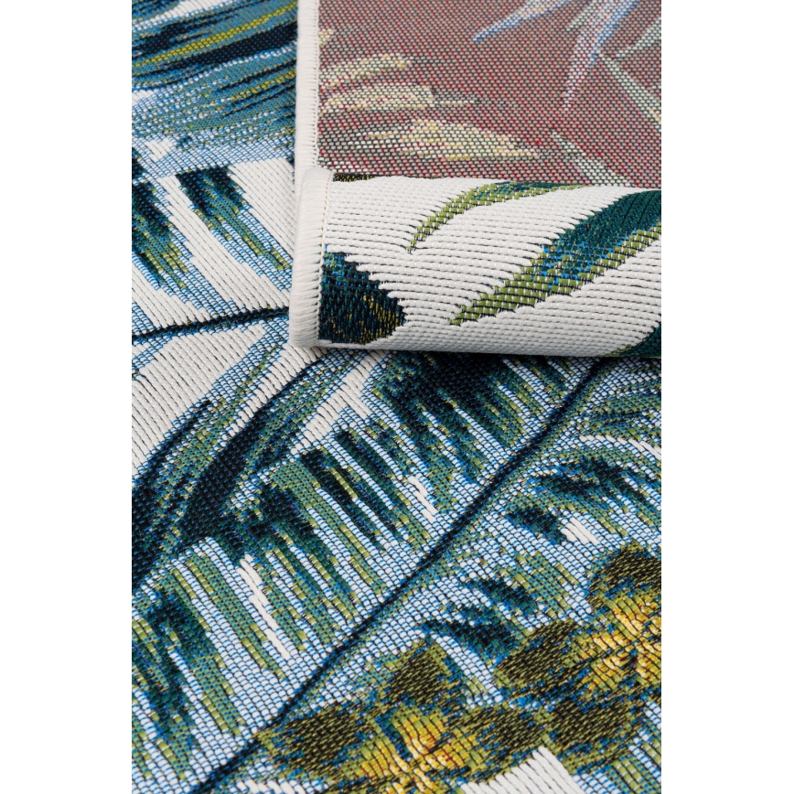 Tapis d'extérieur CAPPUCCINO 80x165 cm turquoise/motif feuillage
