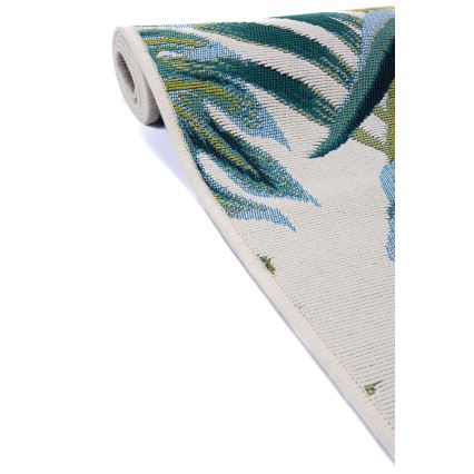 Tapis d'extérieur CAPPUCCINO 80x165 cm turquoise/motif feuillage