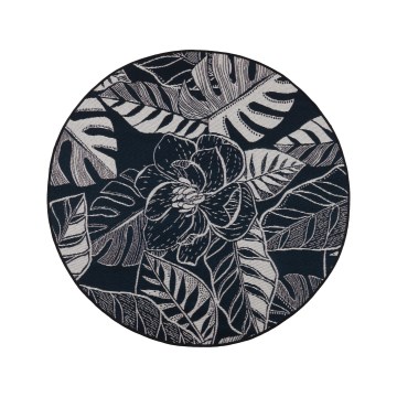 Tapis d'extérieur JUNGLE 135 cm, noir/blanc — à motif de feuilles