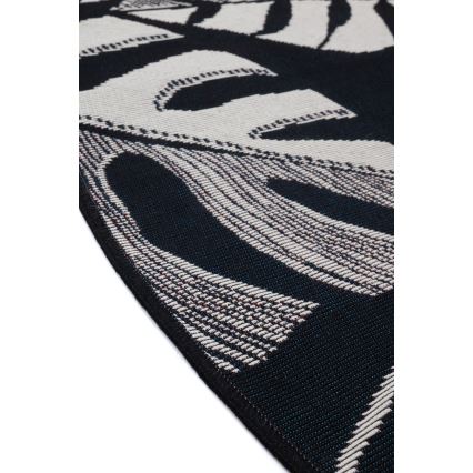 Tapis d'extérieur JUNGLE 135 cm, noir/blanc — à motif de feuilles