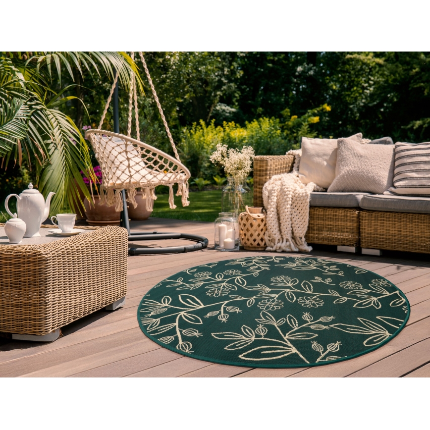 Tapis d'extérieur JUNGLE 135 cm vert/motif à feuilles