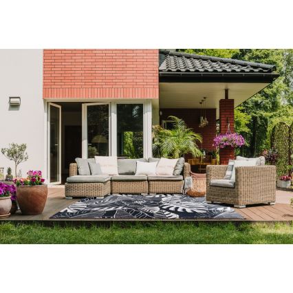 Tapis d'extérieur JUNGLE 160x220 cm, noir/blanc, motif feuillage