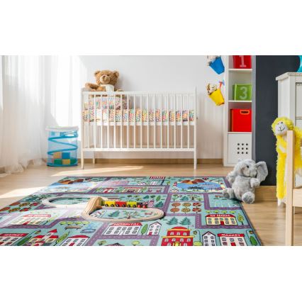 Tapis enfant STELLA STREETS 120x170 cm turquoise/ville