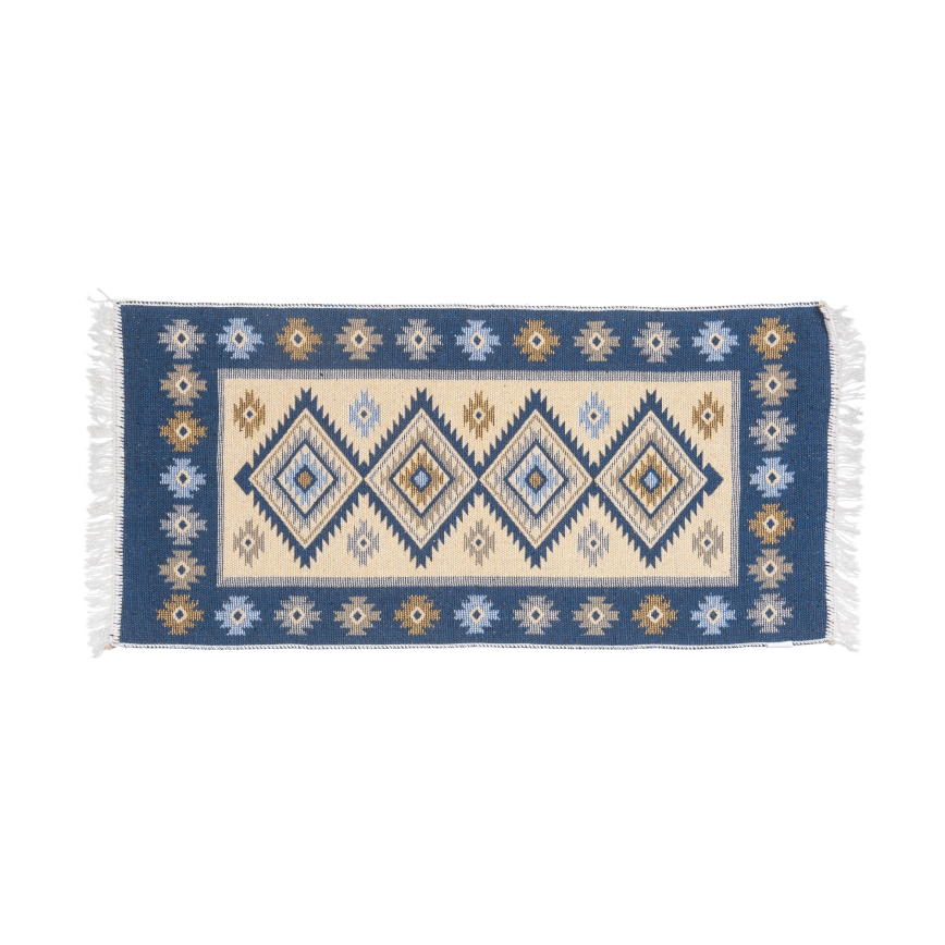 Tapis oriental réversible KILIM 80x150 cm bleu/beige