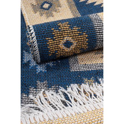 Tapis oriental réversible KILIM 80x150 cm bleu/beige