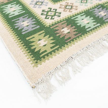 Tapis oriental réversible KILIM 80x150 cm vert/beige