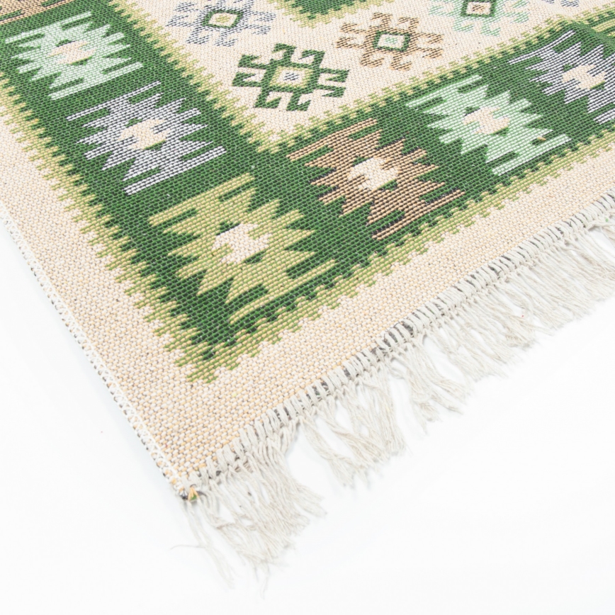 Tapis oriental réversible KILIM 80x150 cm vert/beige