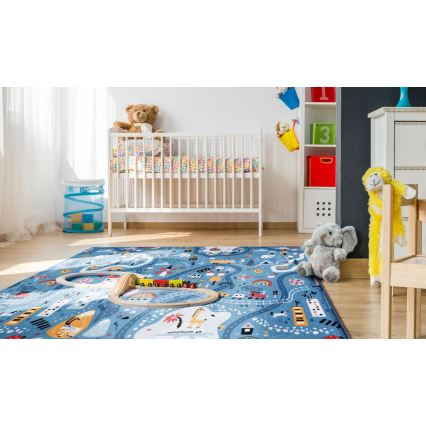 Tapis pour enfant STELLA STREETS 80x100 cm bleu/motif ville