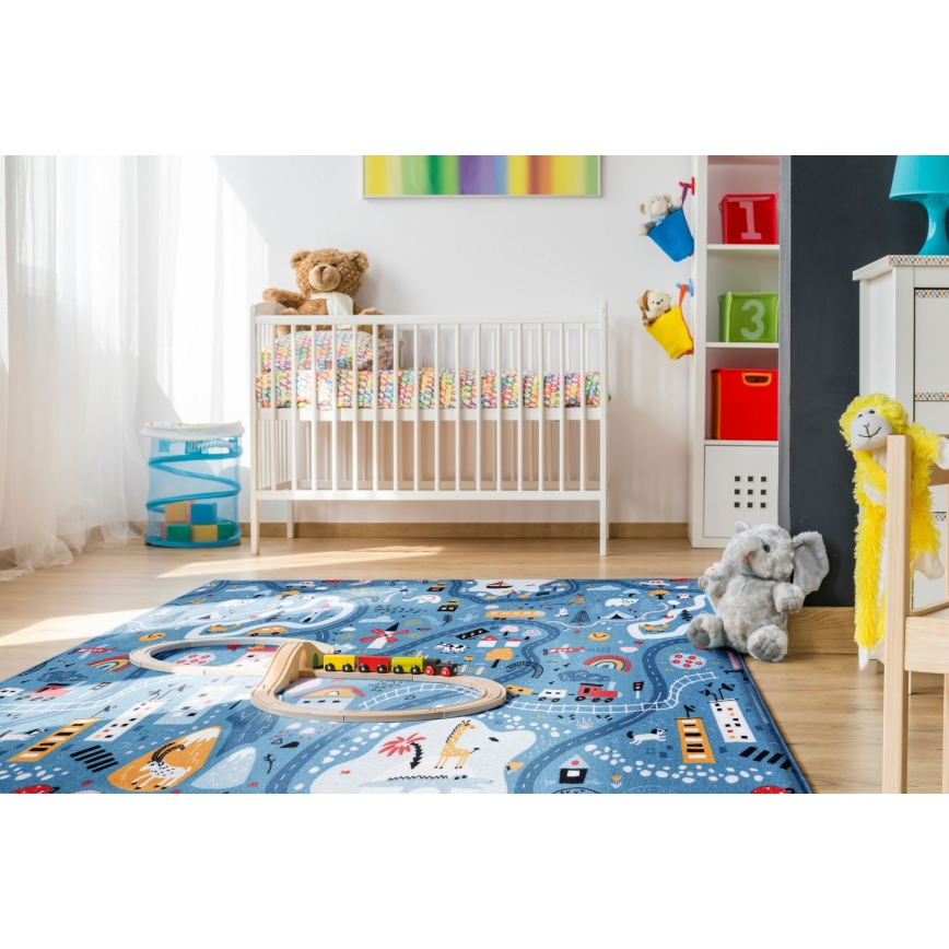 Tapis pour enfants STELLA STREETS 100x150 cm bleu/ville