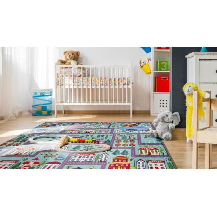 Tapis pour enfants STELLA STREETS 80x100 cm turquoise/ville