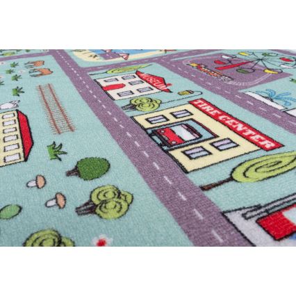 Tapis pour enfants STELLA STREETS 80x100 cm turquoise/ville