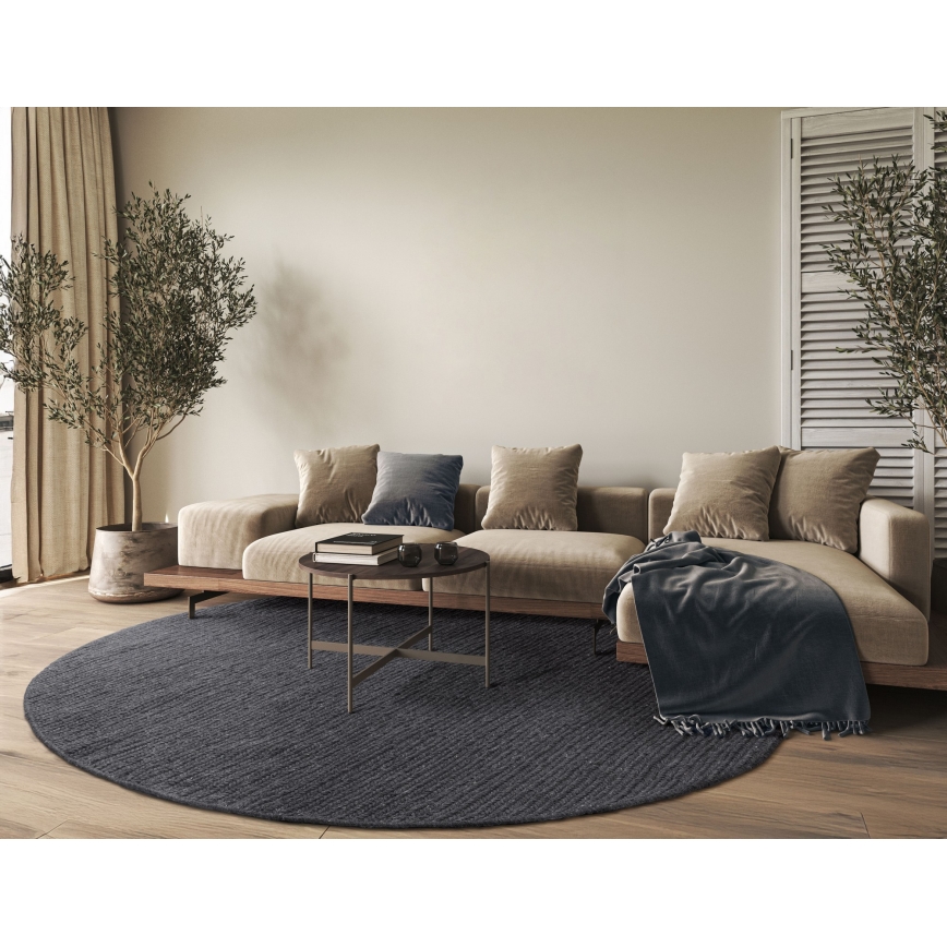 Tapis rond naturel FIR WOOL 160 cm 2600 g/m2 anthracite