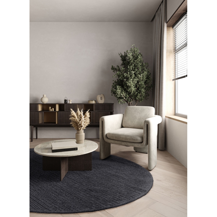 Tapis rond naturel FIR WOOL 160 cm 2600 g/m2 anthracite