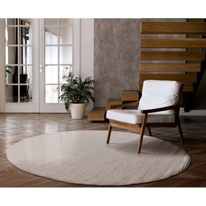 Tapis rond naturel FIR WOOL 160 cm 2600 g/m² crème