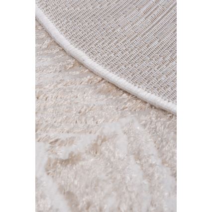 Tapis rond SALAMANCA 100 cm beige/blanc à motif de feuilles