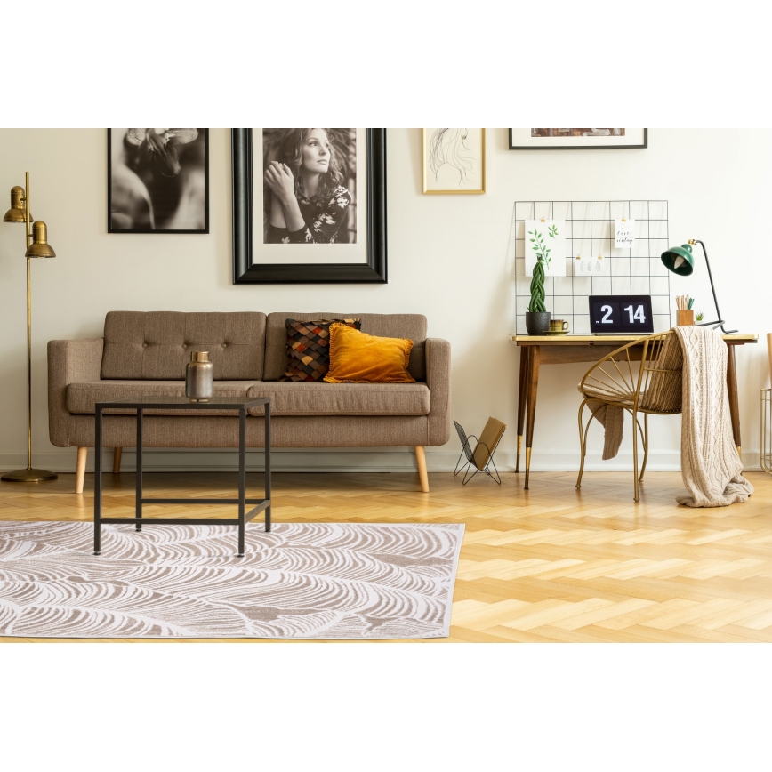 Tapis SALAMANCA 67 x 120 cm beige/blanc, motif feuillage