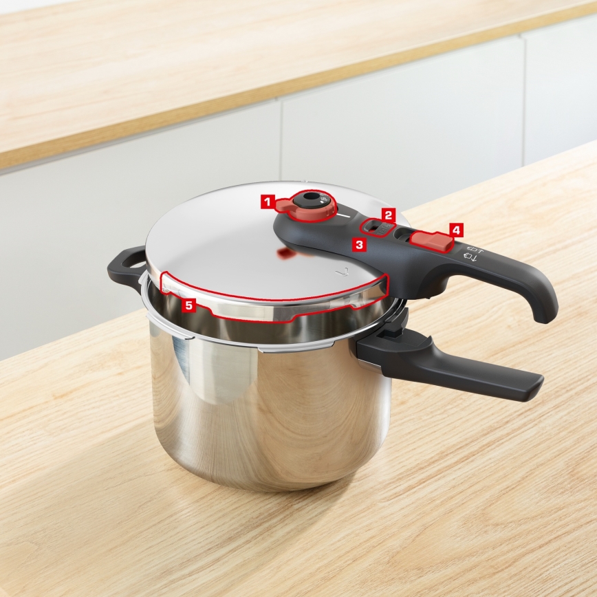 Tefal - Autocuiseur 6 L SECURE TRENDY + ensemble 5 pièces INGENIO EMOTION
