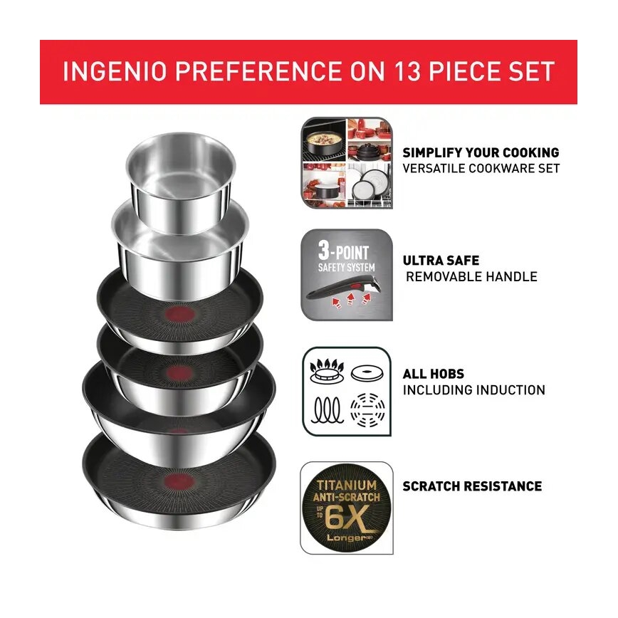 Tefal - Batterie de cuisine 13 pcs INGENIO PREFERENCE ON acier inoxydable