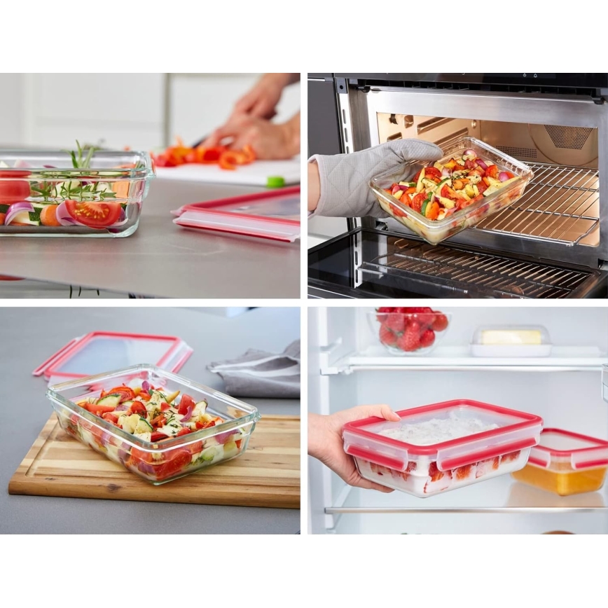 Tefal - Boîte de conservation alimentaire 1,3 L MSEAL GLASS rouge/verre