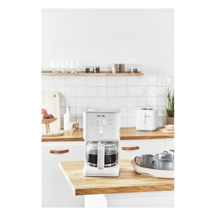 Tefal - Cafetière à filtre avec écran LCD SENSE 1000W/230V blanc