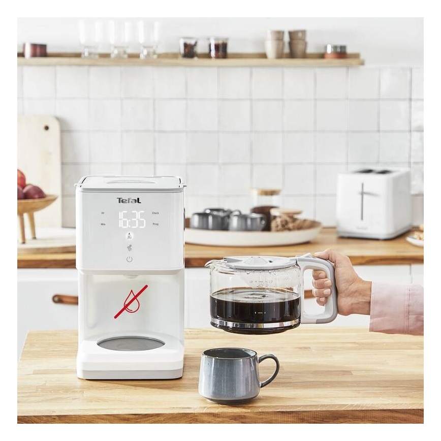 Tefal - Cafetière à filtre avec écran LCD SENSE 1000W/230V blanc