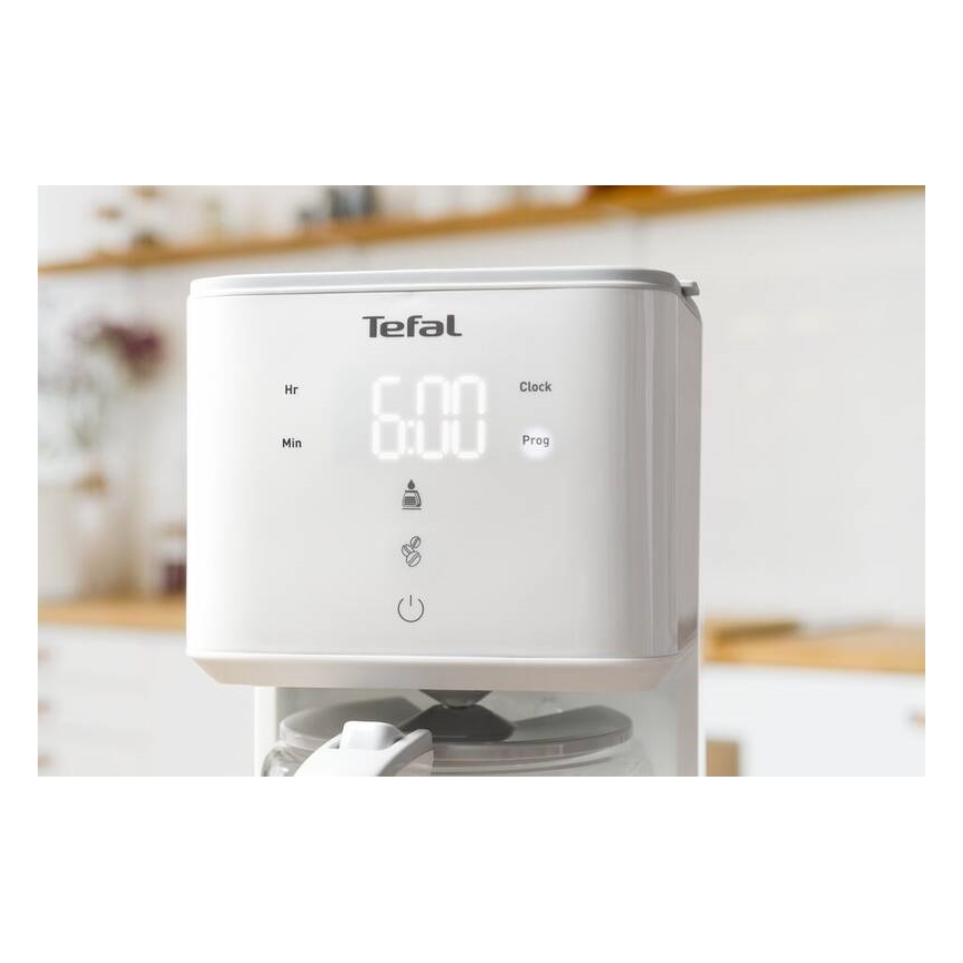 Tefal - Cafetière à filtre avec écran LCD SENSE 1000W/230V blanc