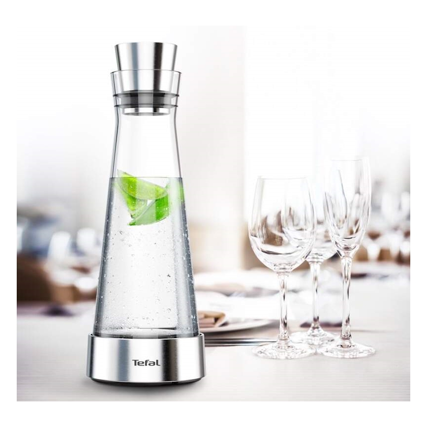 Tefal - Carafe réfrigérante en verre FLOW SLIM 1 l acier inoxydable/verre