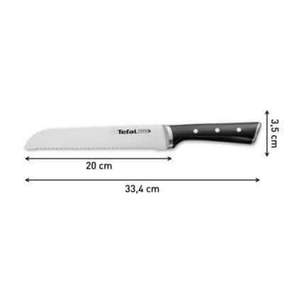 Tefal - Couteau à pain en acier inoxydable ICE FORCE 20 cm chrome brillant/noir