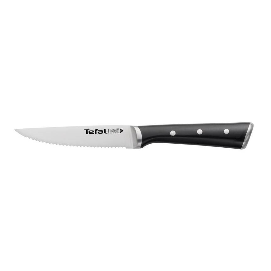 Tefal - Ensemble de 4 couteaux à steak ICE FORCE en acier inoxydable, 11 cm, chrome brillant/noir