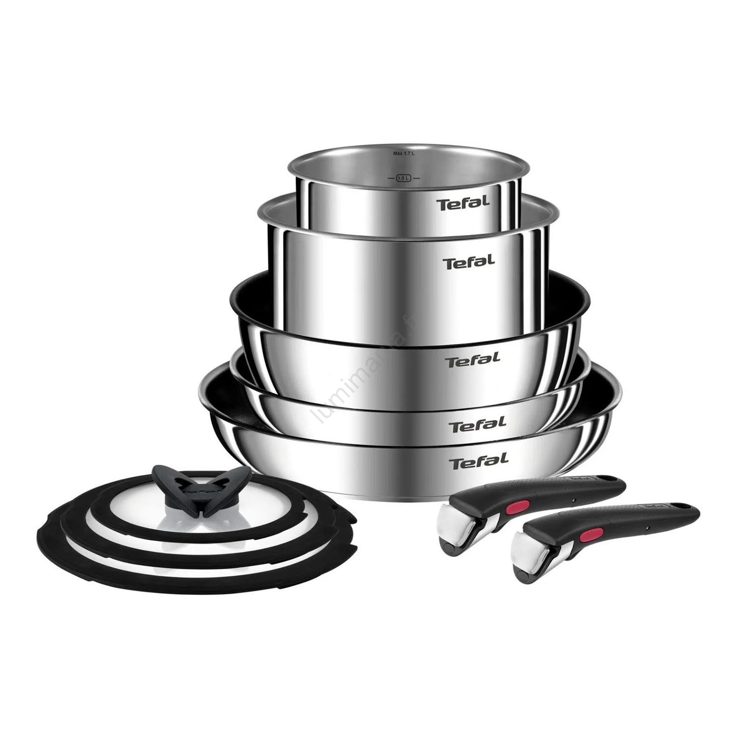 Batterie De Cuisine Tefal Ingenio 5 Pièces En Acier Inoxydable - Poignées Noires Amovibles - Compatible Toutes Plaques, Lave-vaisselle