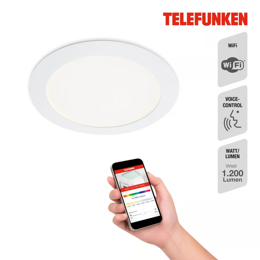 Telefunken 309406TF - Luminaire encastré dimmable LED RGBW FRAME LED/12W/230V 2700-6500K Wi-Fi Tuya blanc
