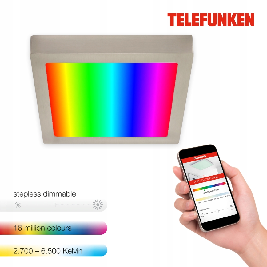 Telefunken 309602TF - Plafonier RGBW à intensité variable LED/18W/230V 2700-6500K Wi-Fi Tuya