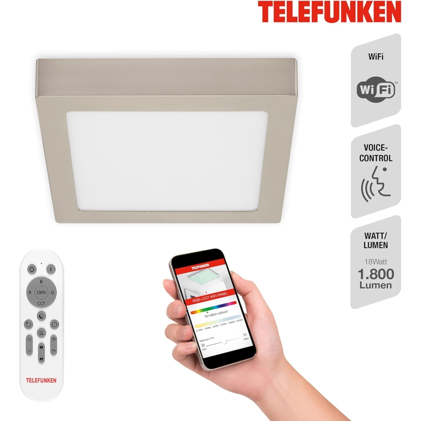 Telefunken 309602TF - Plafonier RGBW à intensité variable LED/18W/230V 2700-6500K Wi-Fi Tuya
